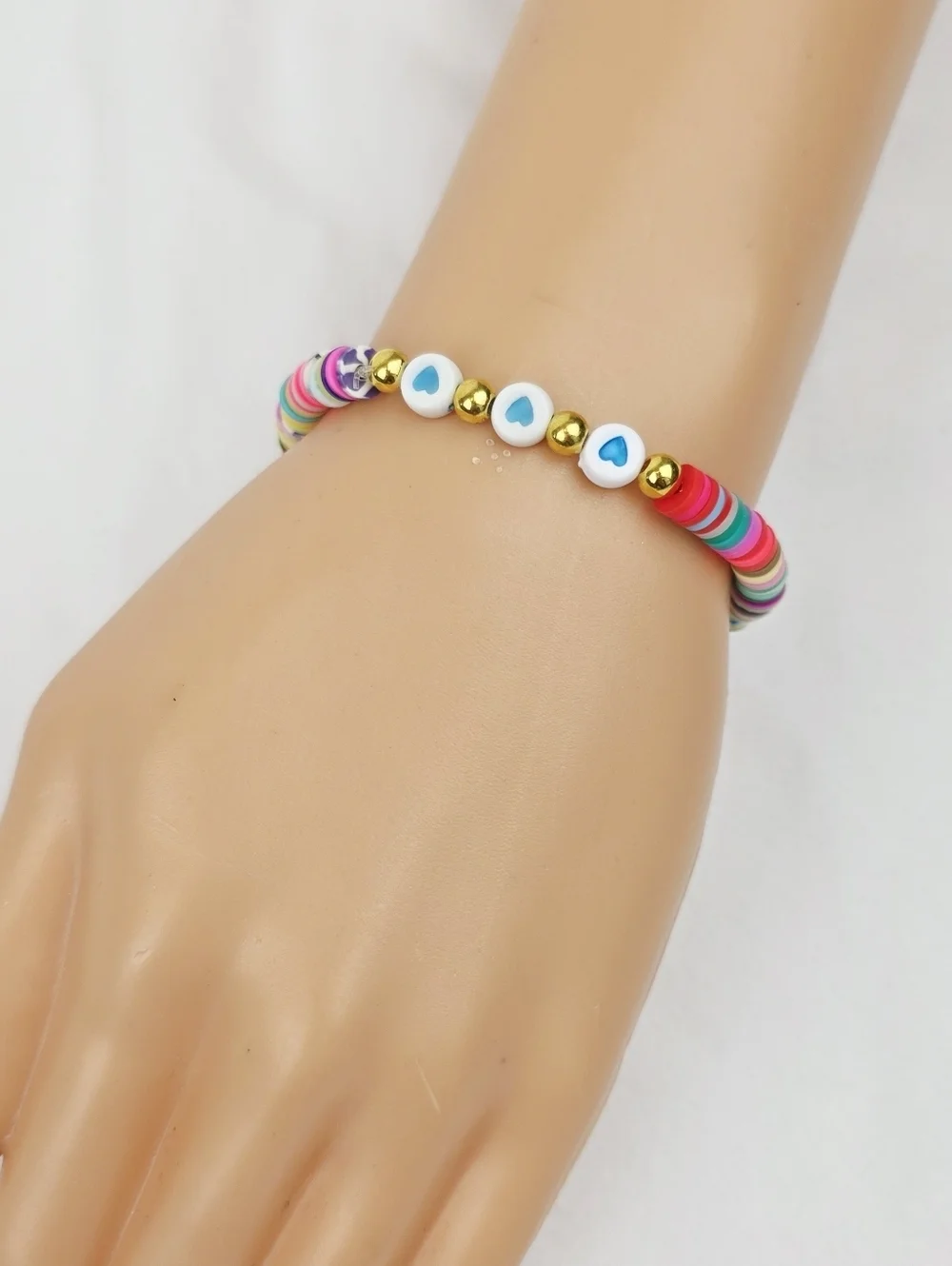 Handmade Clay Bead Multi Color Heart  Bracelet